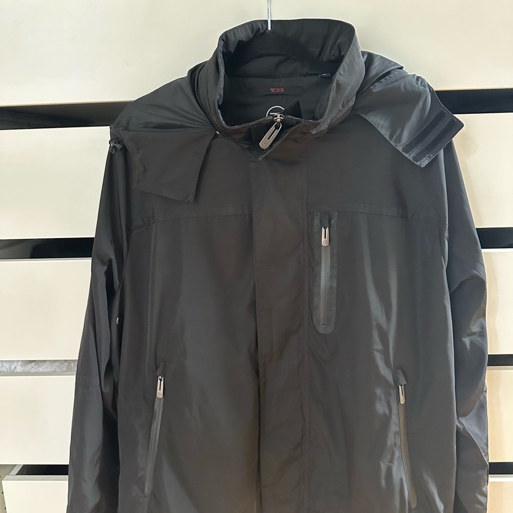 Tumi Black Raincoat High Collar Weather-Resistant